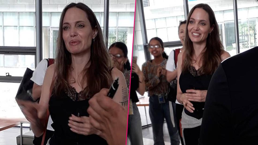 Angelina Jolie Inside School in South Korea Speaking Surrounded by Fans