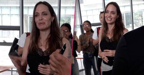 Angelina Jolie Inside School in South Korea Speaking Surrounded by Fans