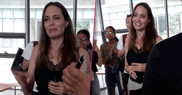 Angelina Jolie Inside School in South Korea Speaking Surrounded by Fans