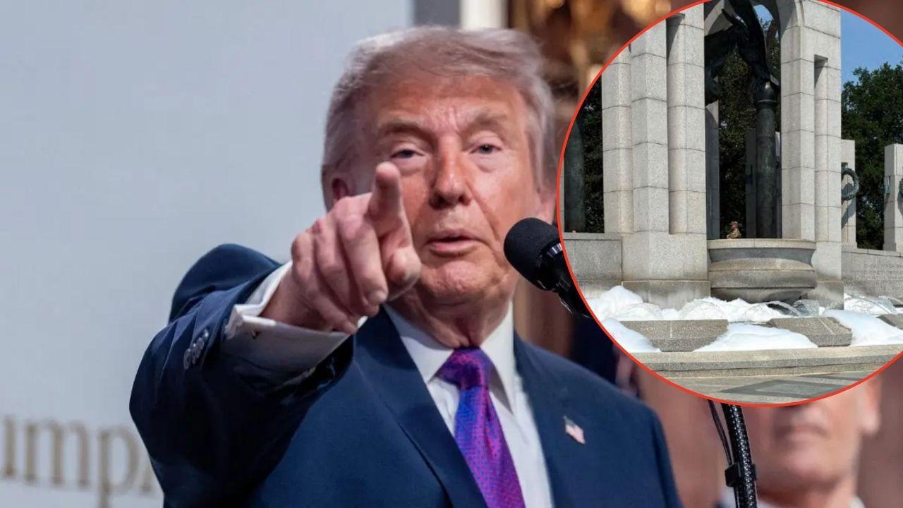 President Donald Trump and foam in the WWII Memorial.