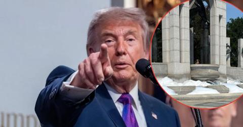President Donald Trump and foam in the WWII Memorial.