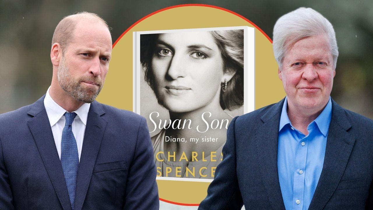 Split photo of Earl Spencer, Prince William and 'Swan Song: Diana, My Sister'