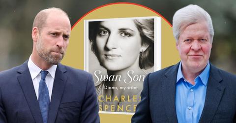 Split photo of Earl Spencer, Prince William and 'Swan Song: Diana, My Sister'