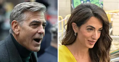 Split photos of George and Amal Clooney