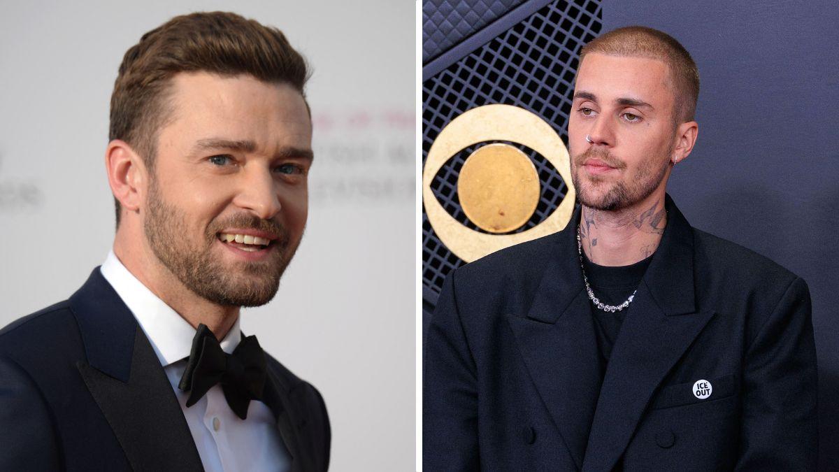 Split photo of Justin Timberlake and Justin Bieber