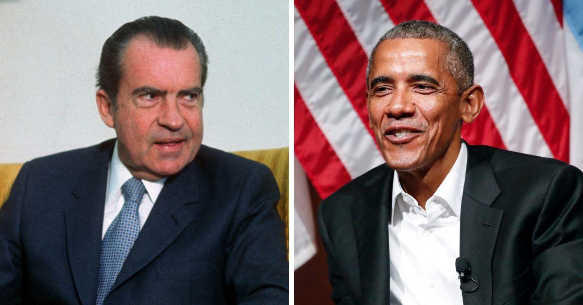 Split photo of Richard Nixon, Barack Obama