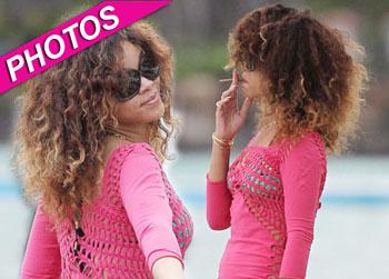 //rihanna smoking hawaii pink dress