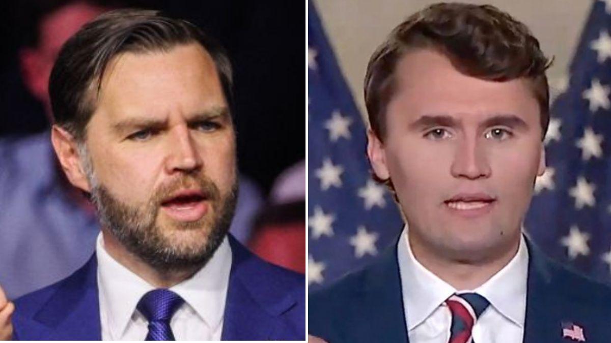 split image of JD Vance and Charlie Kirk