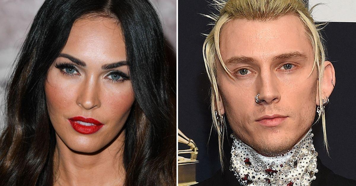 Split photo of Megan Fox, Machine Gun Kelly.