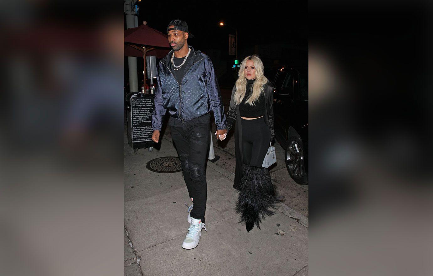 khloe kardashian seen first time tristan thompson holding hands video new baby