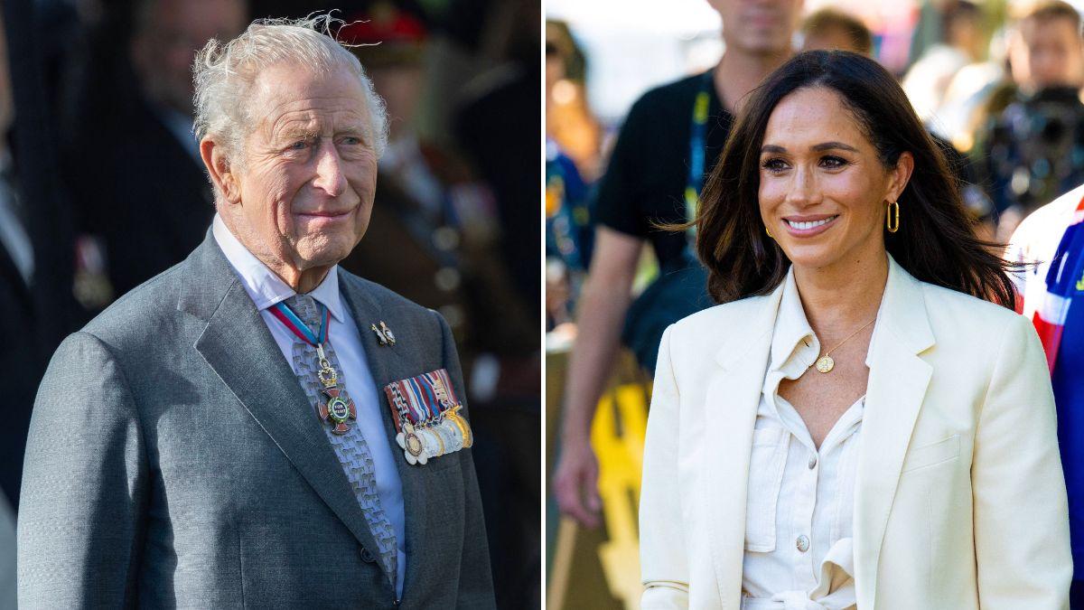 Split photo of King Charles and Meghan Markle