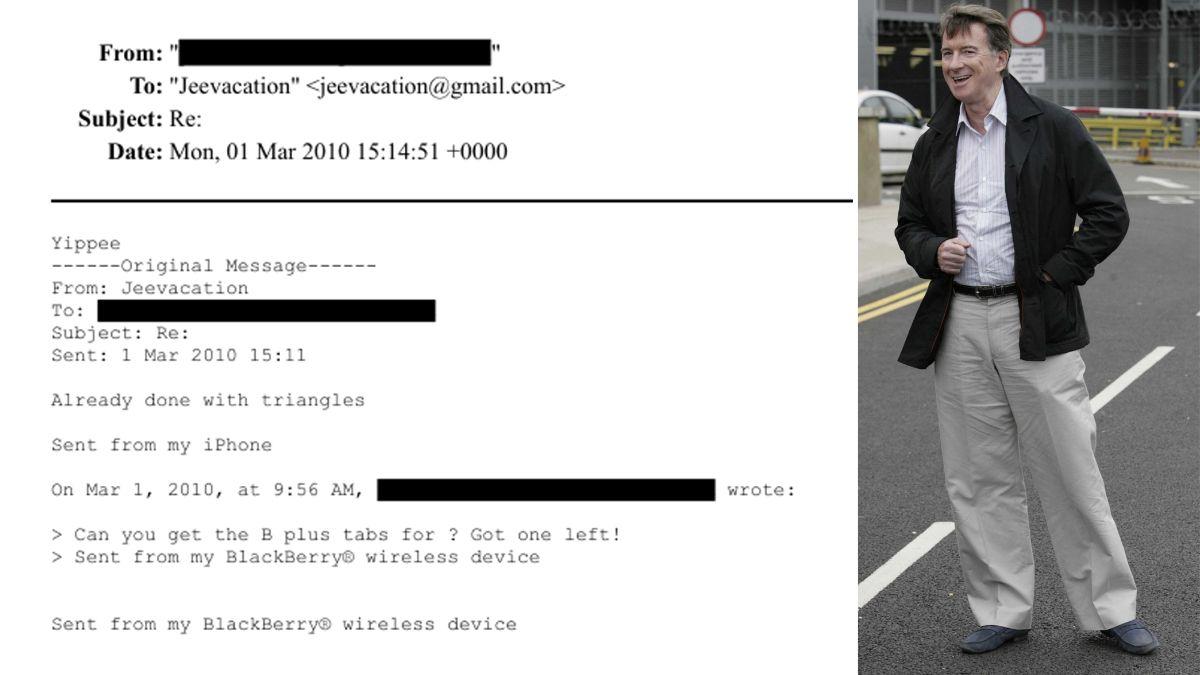 Photo of Peter Mandelson and his email