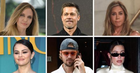 Composite photo of Angelina Jolie, Brad Pitt, Selena Gomez, Justin Bieber