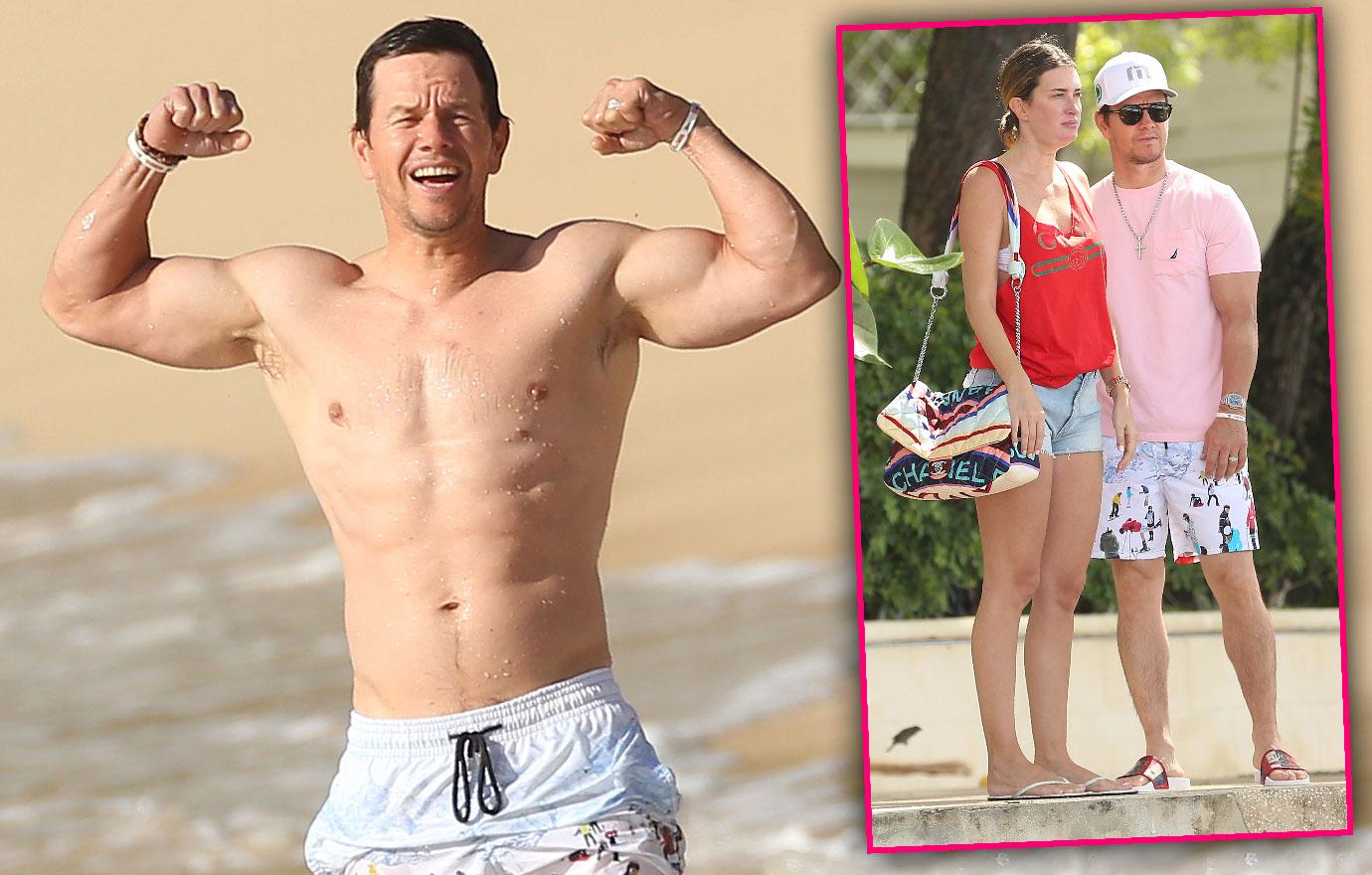 Shirtless Mark Wahlberg Cuddles Up to Wife Rhea Durham During PDA