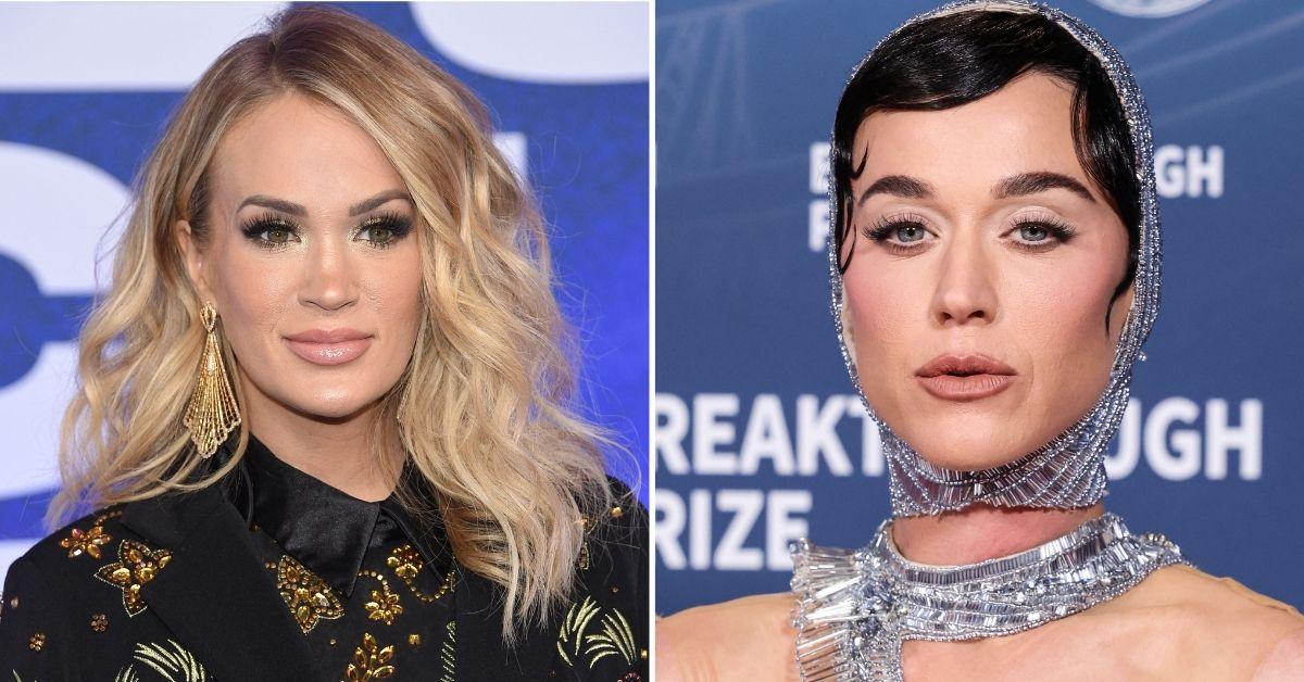 Split photo of Carrie Underwood, Katy Perry