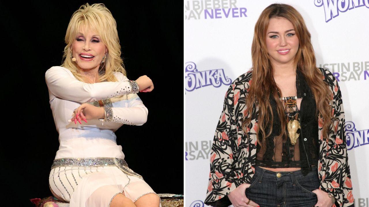 Image Of Dolly Parton (left) and Miley Cyrus (right)