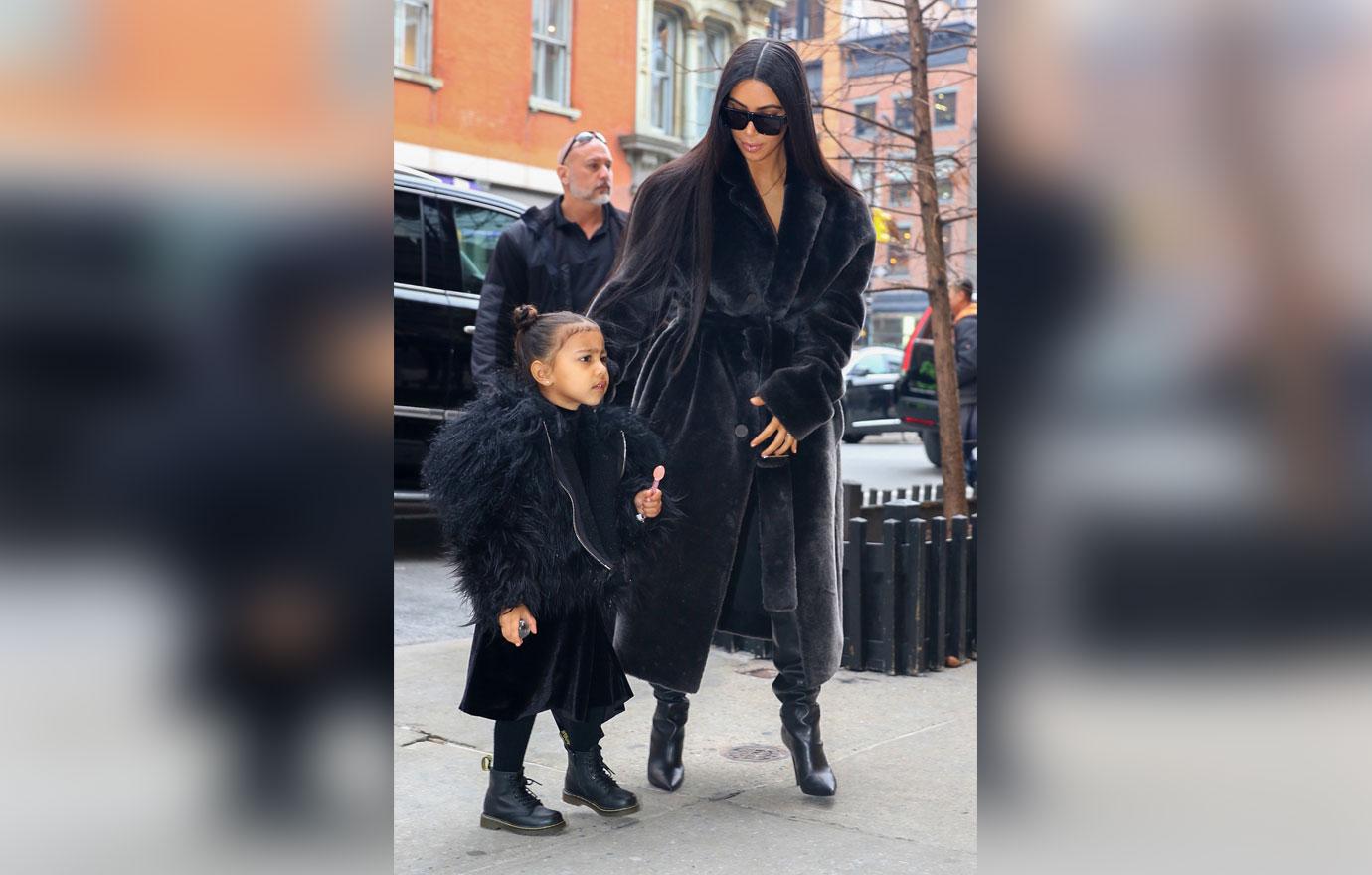 //kim kardashian fur coat north saint west nyc