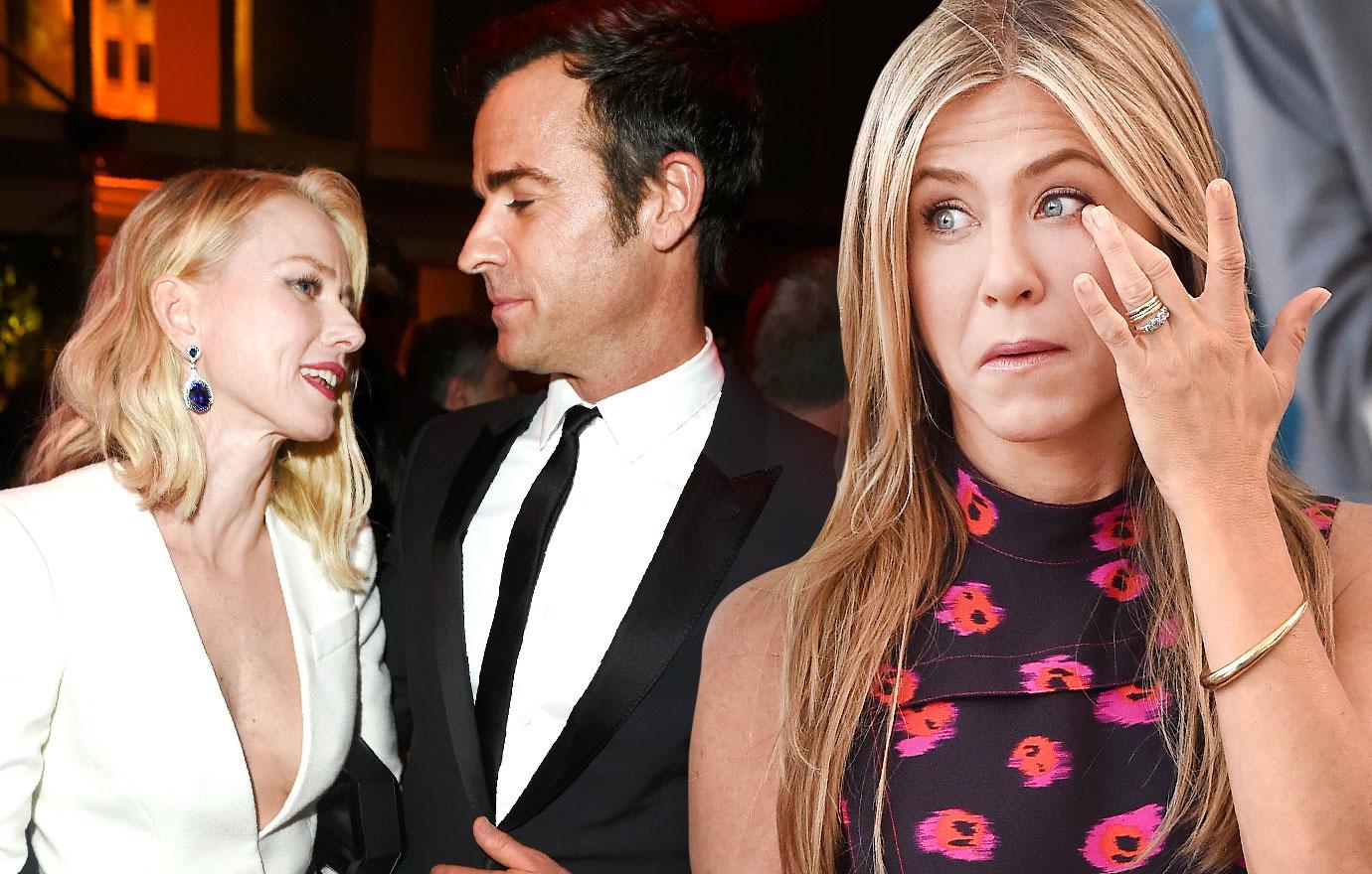 Jennifer Aniston Upset Justin Theroux Hugging Naomi Watts