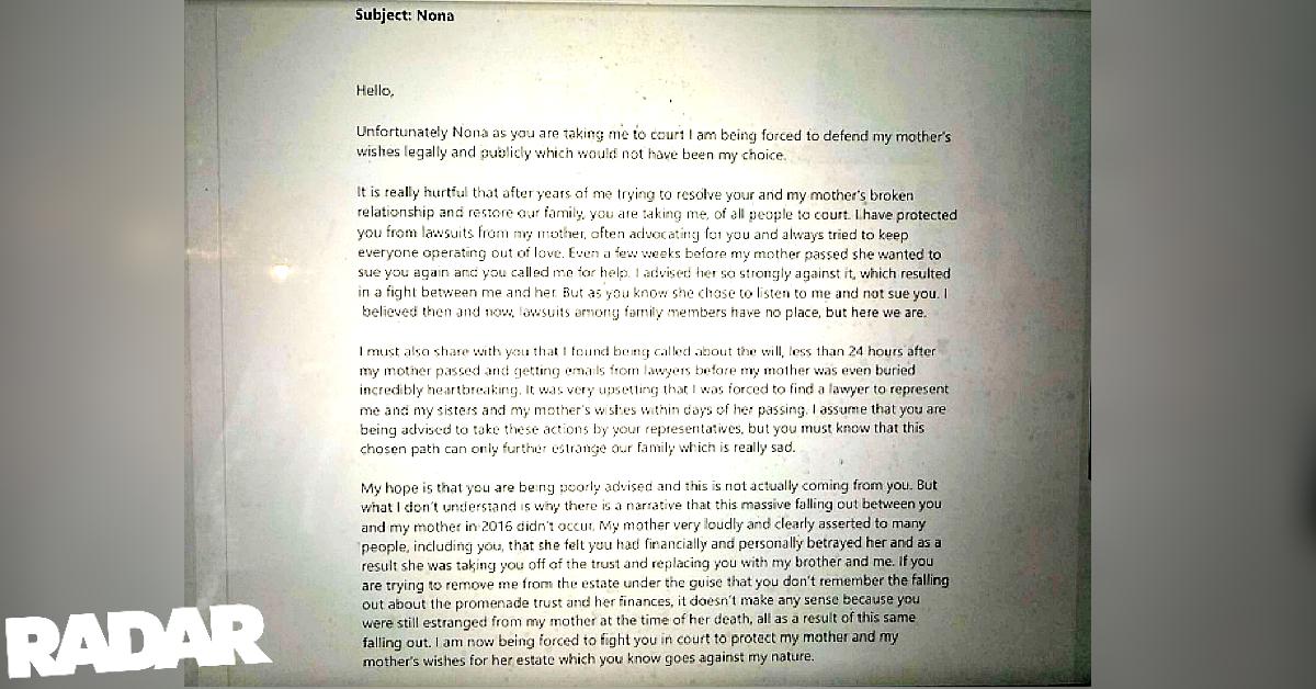 Keough sent an emotional letter to her grandmother. 
