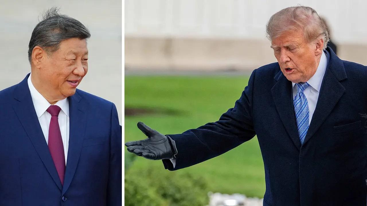 Trump was wearing a winter coat and black gloves despite the moderate temperature.