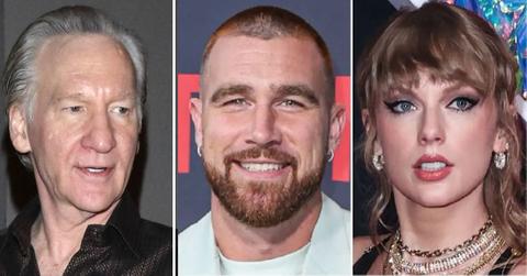 Composite photo of Bill Maher, Travis Kelce and Taylor Swift.
