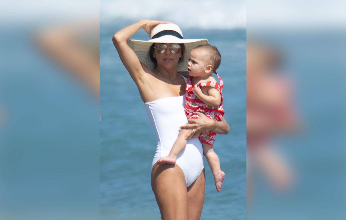 Eva Longoria Wears White Swimsuit On Beach With Baby Son