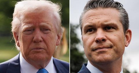 Split photo of Donald Trump. Pete Hegseth