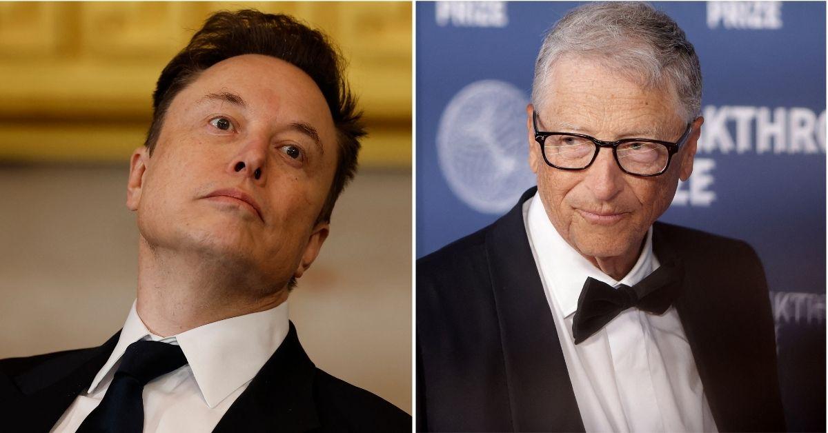 Split photo of Elon Musk, Bill Gates