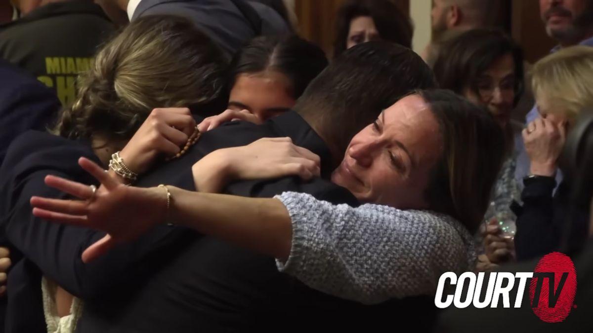 After court was dismissed, Pino hugged his family members in the gallery.