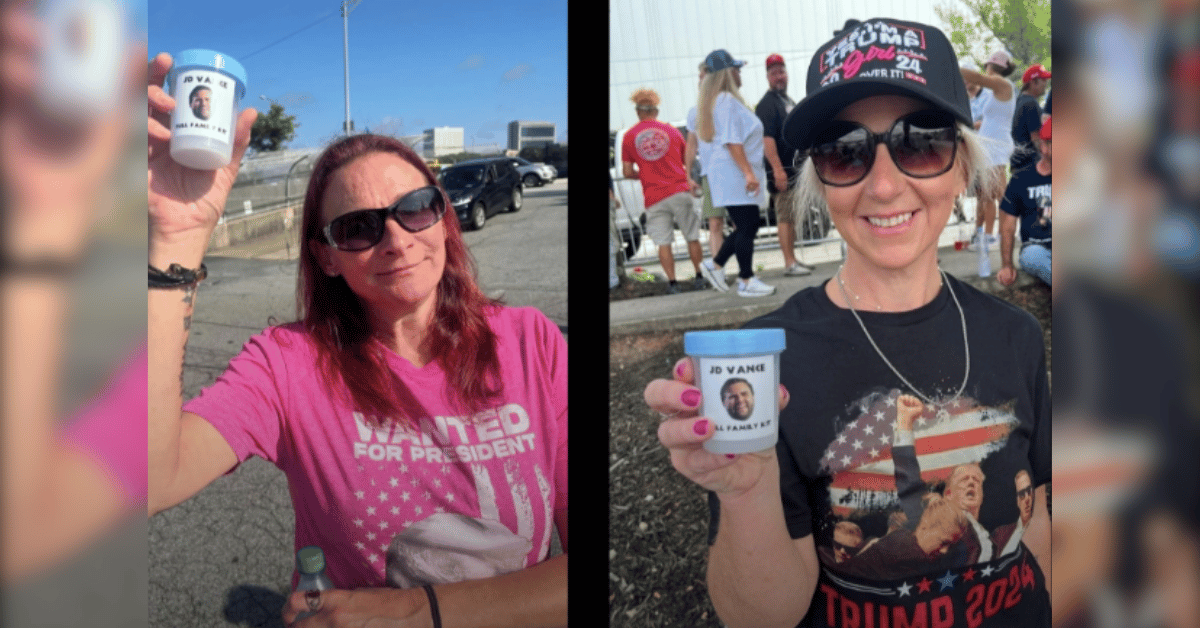 maga supporters carry sperm collection cups