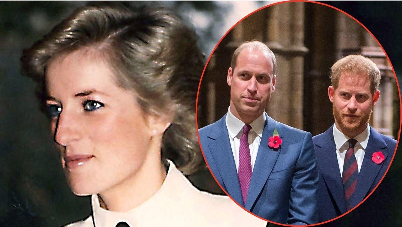 Split image of Princess Diana and her sons William and Harry
