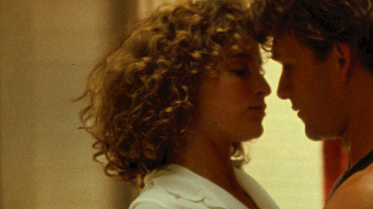 A still from Dirty Dancing showcasing Patrick Swayze and Jennifer Grey together
