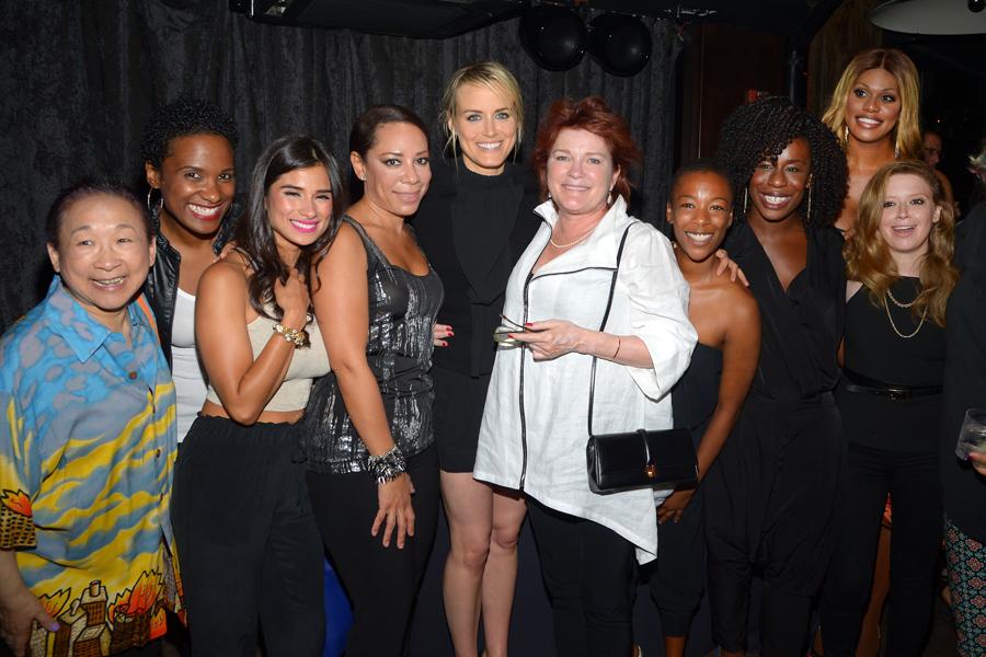 //taylor schilling with oitnb cast at th birthday at catch roof nyc