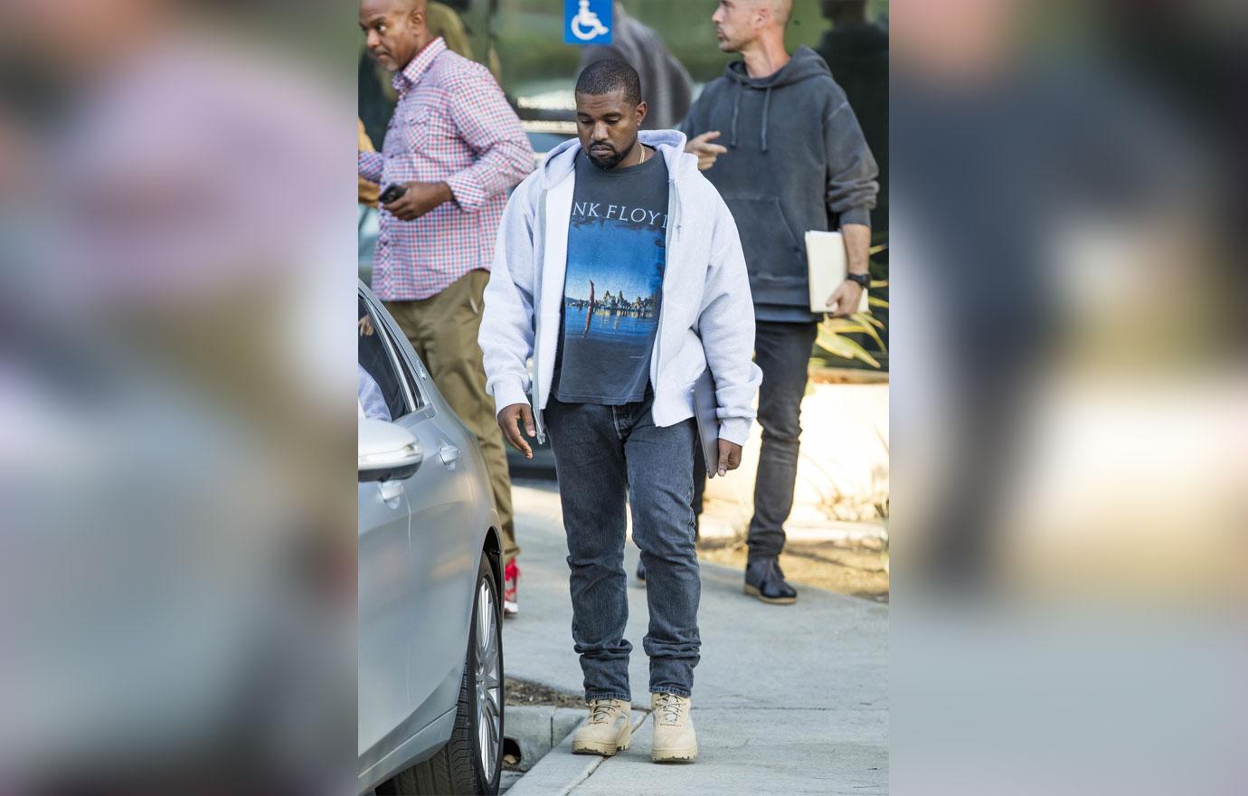 //Kanye west leaves studio pantless model