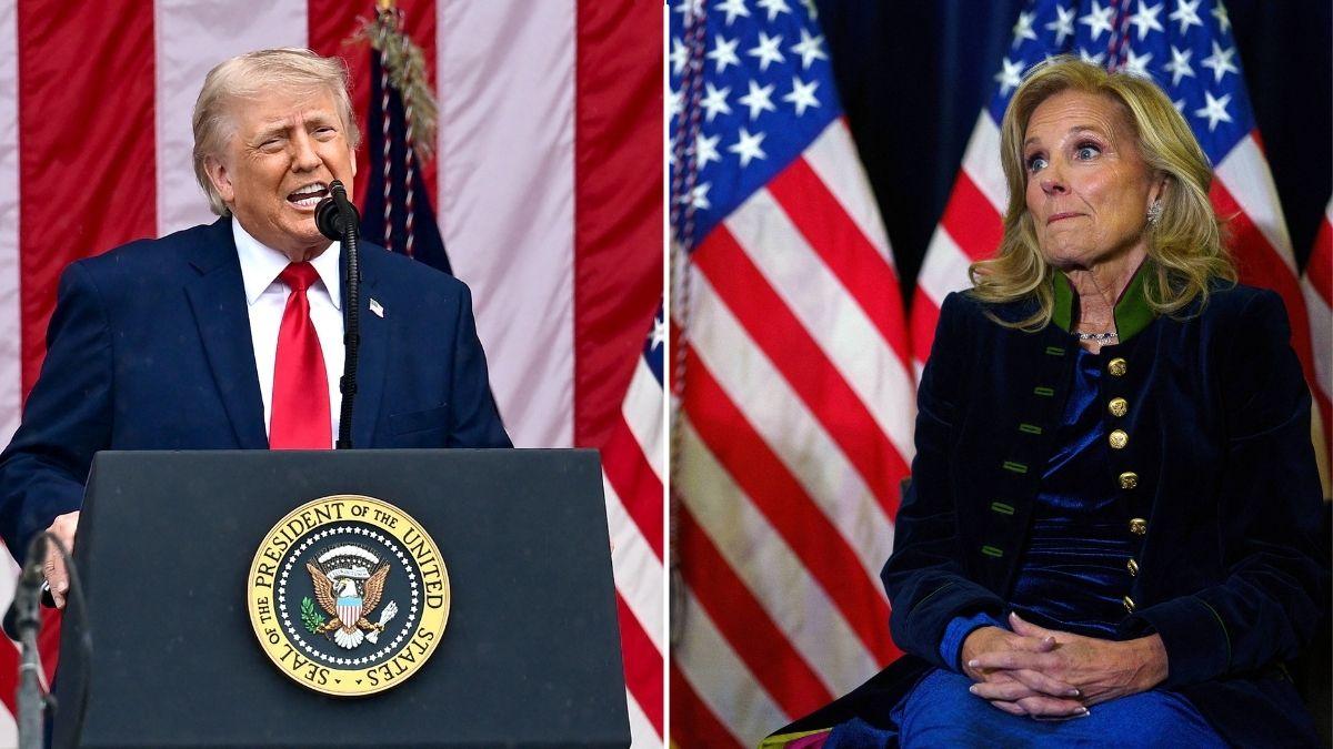 A photo of Donald Trump alongside a photo of Jill Biden