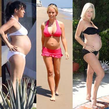 Pregnant celebrities in bikinis and swimsuits -- beach body baby