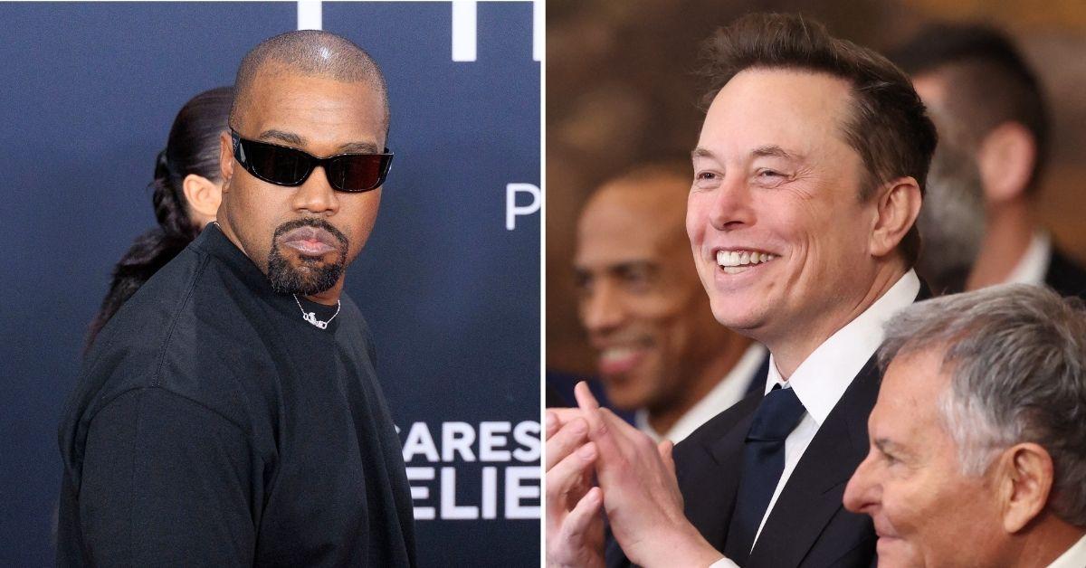 Split photo of Kanye West and Elon Musk