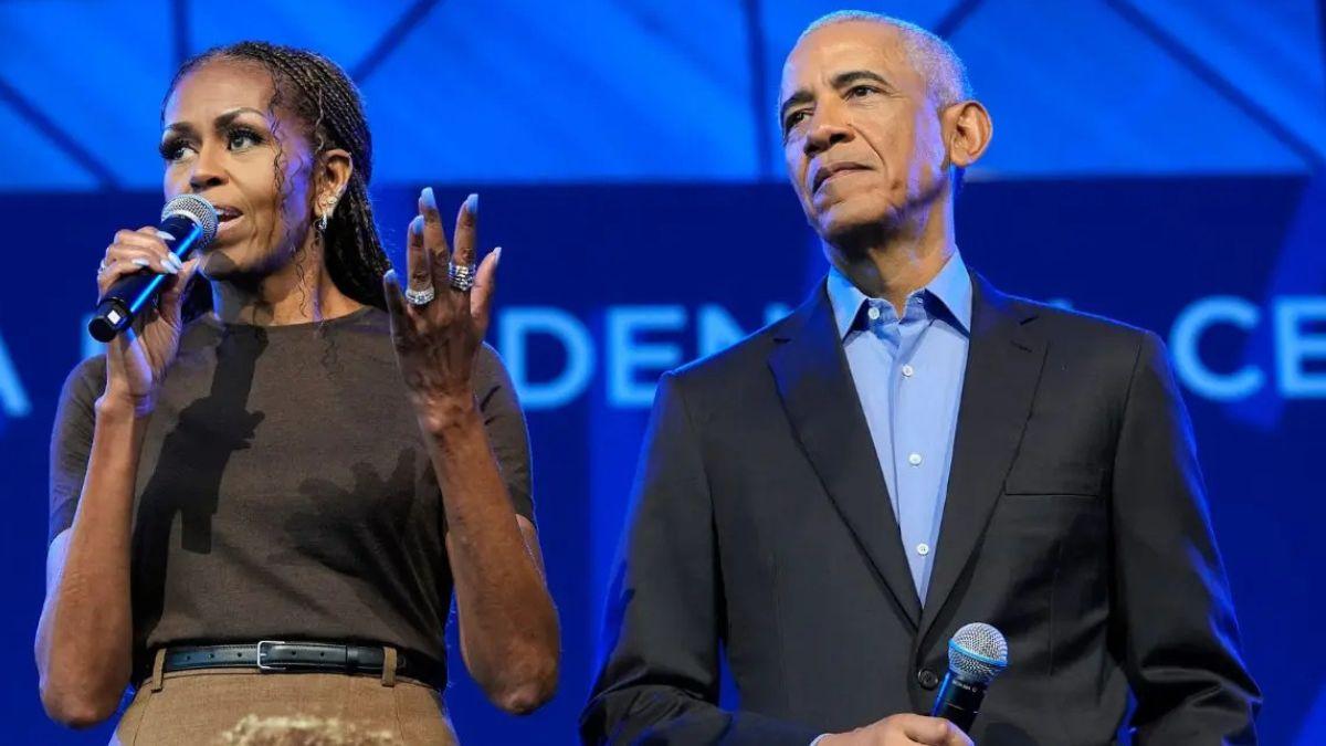 Michelle Obama spoke about Barack's accomplishments at the opening ceremony for his library in Chicago.