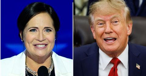 split image of Stephanie Grisham and Donald Trump