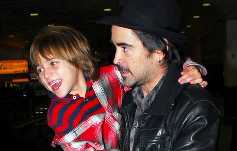 LONDON IRISH ACTOR COLIN FARRELL AND HIS SON PICTURED LOOKING HAPPY WHILE ARRIVING AT HEATHROW AIRPORT IN LONDON. MP1/XP (Photo by Philip Ramey/Corbis via Getty Images)