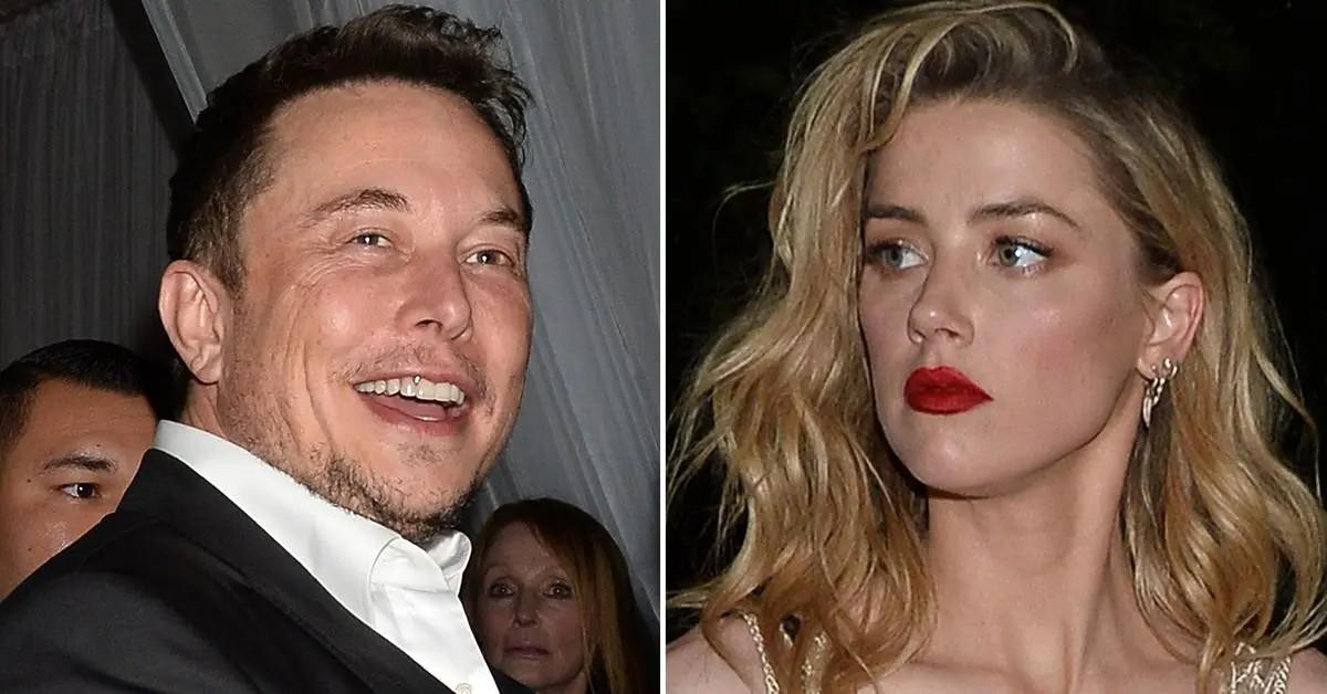 Photo of Elon Musk on left and Amber Heard on right