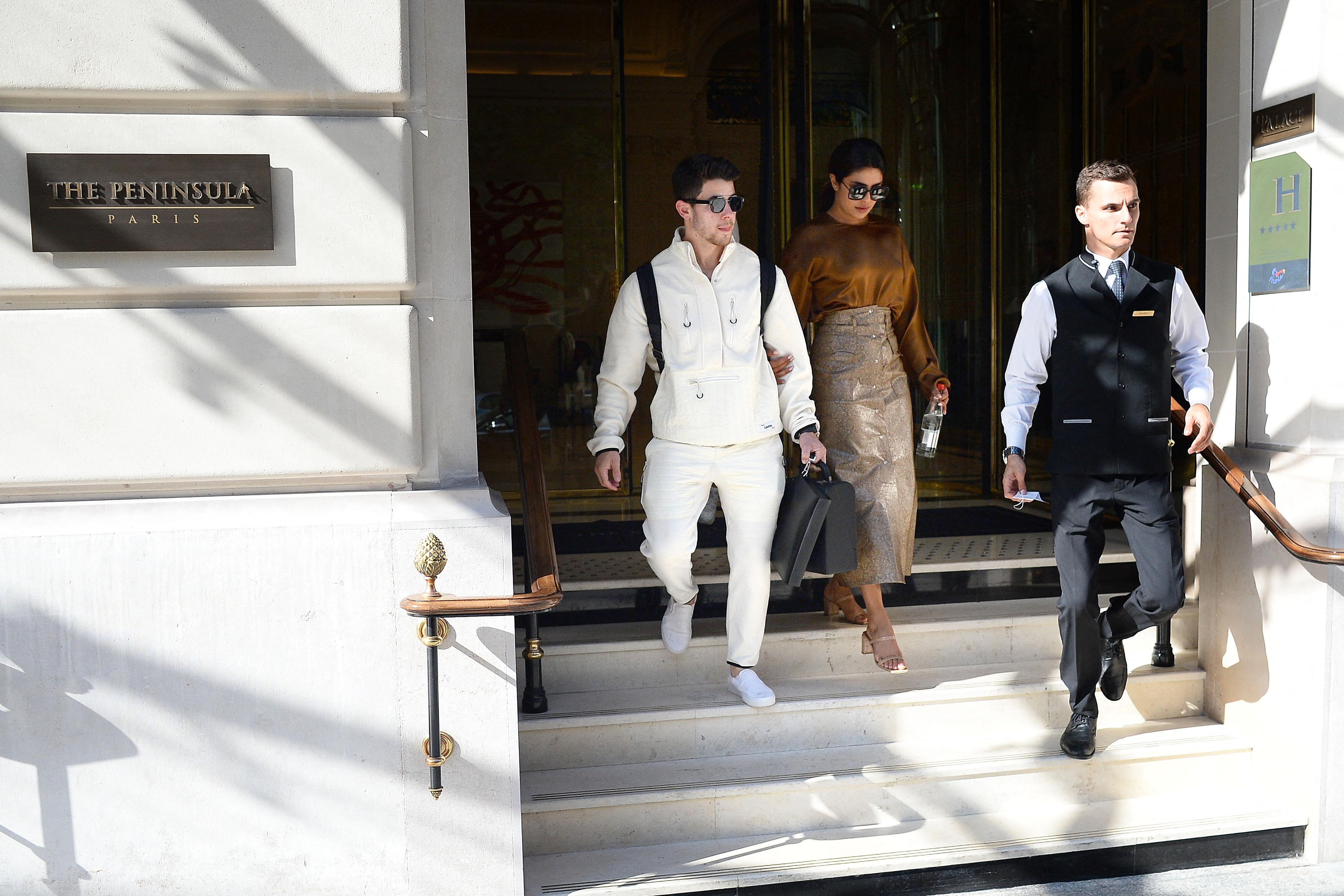 Nick Jonas and Priyanka Chopra spotted staying at The Peninsula Paris during Couture Week. -