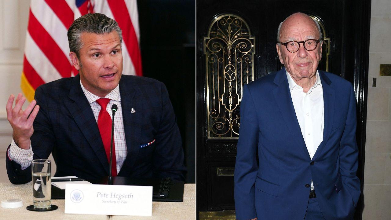 Split image of Pete Hegseth and Rupert Murdoch