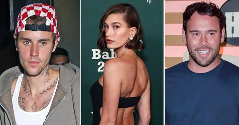 Composite photo of Justin Bieber, Hailey Bieber, Scooter Braun