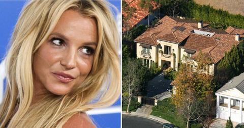 Split photo of Britney Spears, her mansion.