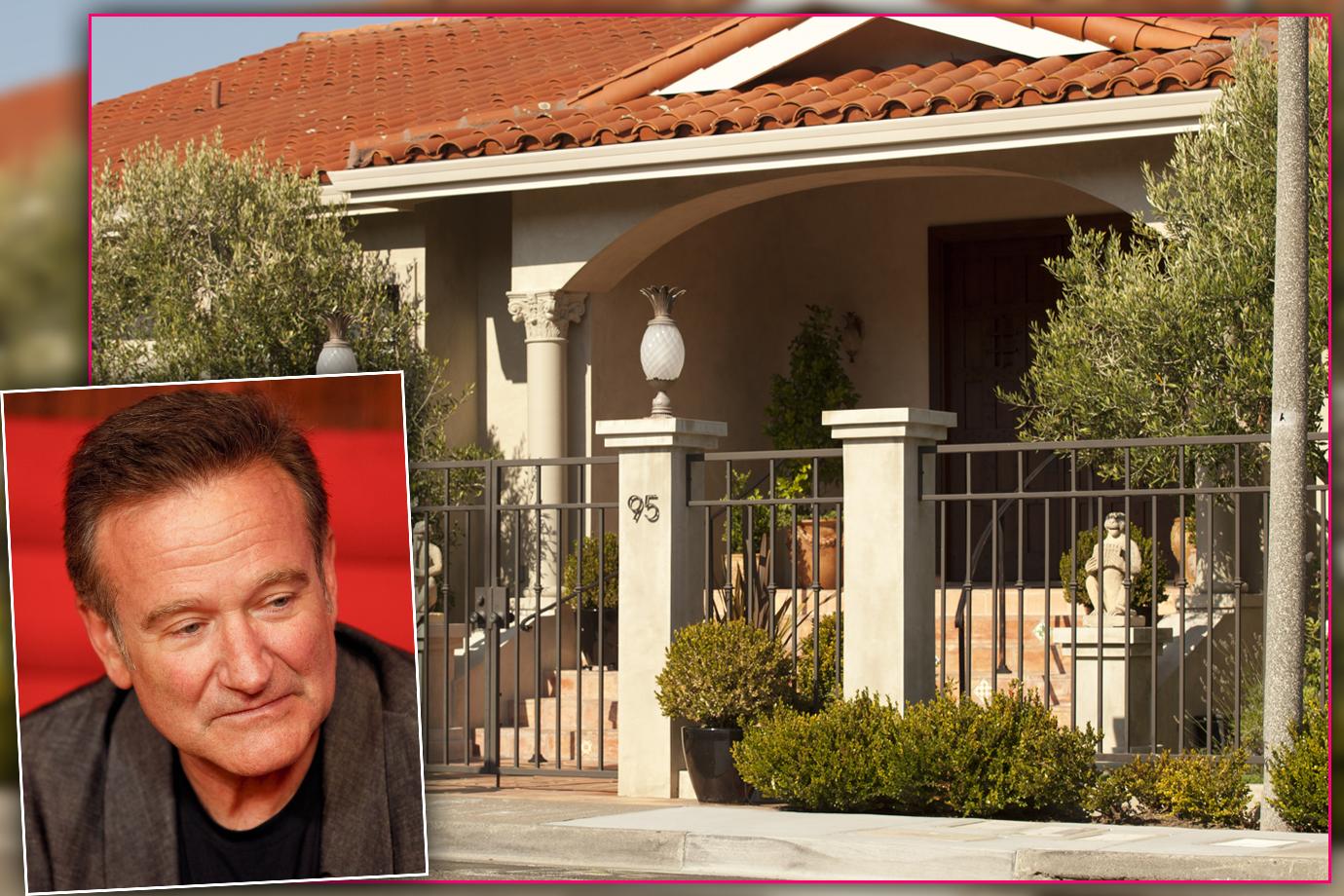 Robin Williams Looking Downtrodden Inset Over Tiburon California Home Where He was Found Dead after Suicide