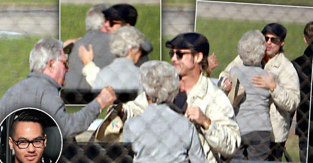 Brad Pitt hugging his parents in Missouri