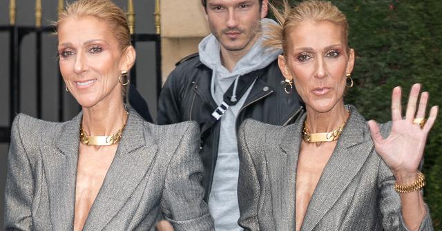 Celine Dion Scary Skinny Grey Suit Paris
