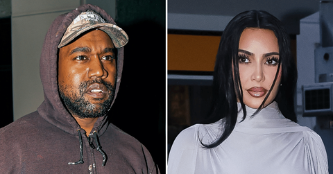 Split photo of Kanye West, Kim Kardashian