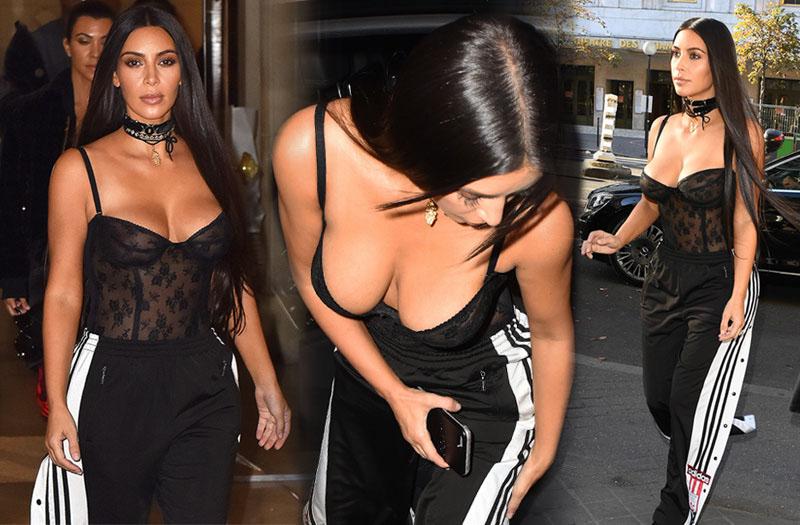 Kim Kardashian Nipples Boobs No Bra Photos -- Kanye West Yeezy